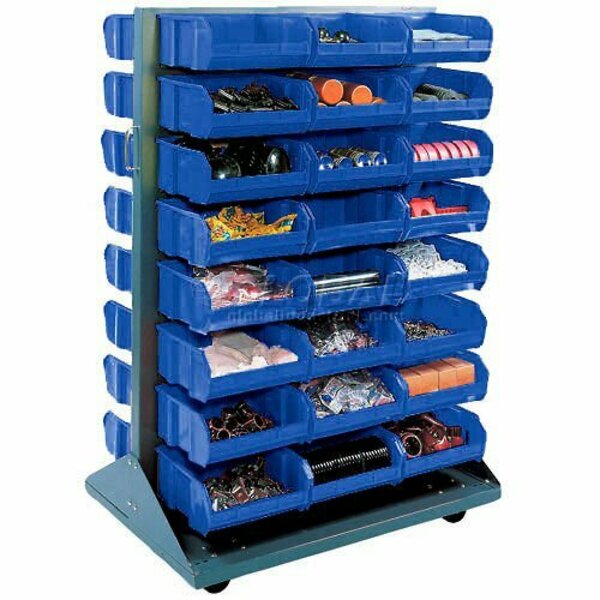 Global Industrial Mobile Double Sided Floor Rack, 24 Blue Stacking Bins 36 x 54 550182BL